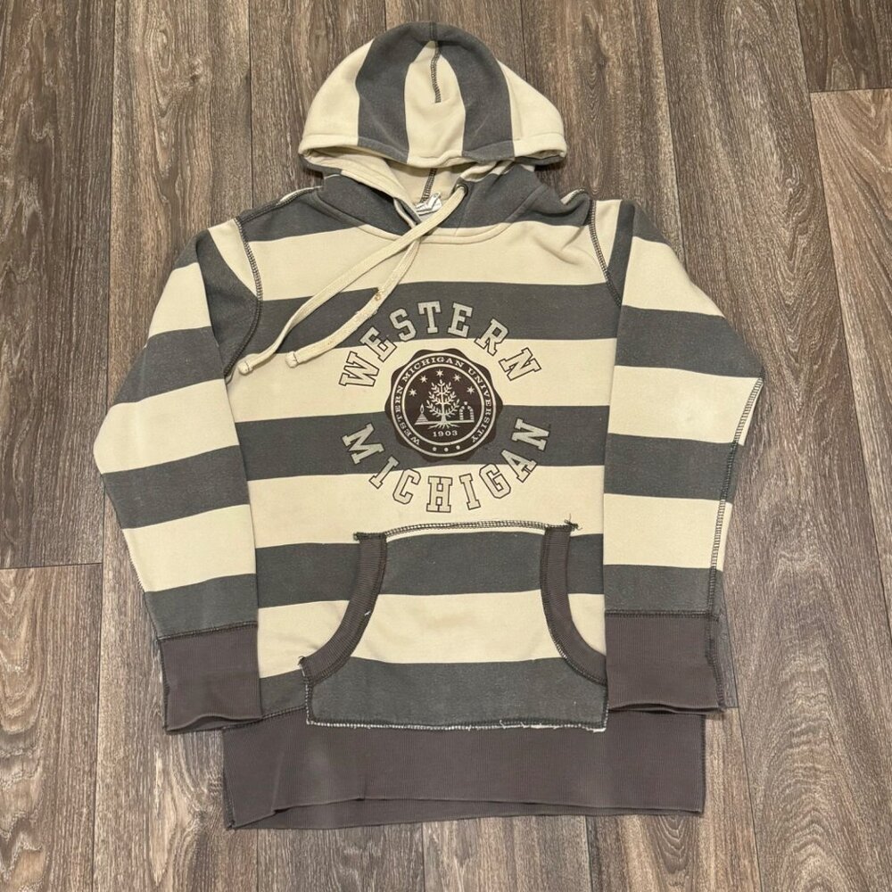 VTG Western Michigan University Hoodie Men's Small Brown Striped MV Sport Y2K